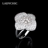 Silver Flower Wedding Rings with Micro Paved CZ Crystal LR1051