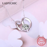 925 Sterling Silver Heart Pendant with Zircon Stones Necklace
