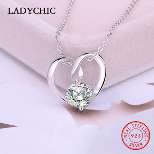 925 Sterling Silver Heart Pendant with Zircon Stones Necklace