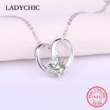 925 Sterling Silver Heart Pendant with Zircon Stones Necklace