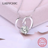 925 Sterling Silver Heart Pendant with Zircon Stones Necklace