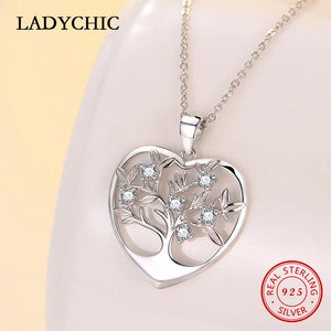 925 Silver Tree of Life Heart Pendant Necklace Romantic Jewelry Gift