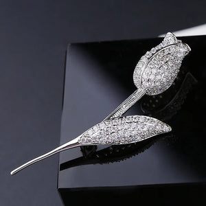 Crystal Rose Flower Brooch for Women Silver Bride Wedding Jewelry