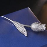 Crystal Rose Flower Brooch for Women Silver Bride Wedding Jewelry