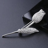 Crystal Rose Flower Brooch for Women Silver Bride Wedding Jewelry