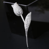Crystal Rose Flower Brooch for Women Silver Bride Wedding Jewelry