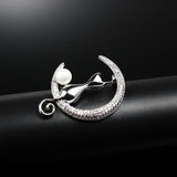 Silver Cat Brooch with Pearl & Zircon