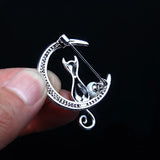Silver Cat Brooch with Pearl & Zircon