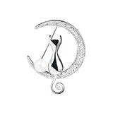 Silver Cat Brooch with Pearl & Zircon