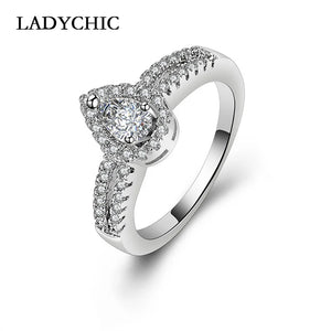 Romantic Water Drop Zircon Ring with Micro CZ Stones LR1044