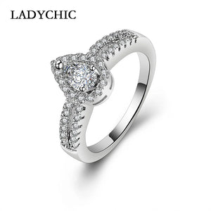 Romantic Water Drop Zircon Ring with Micro CZ Stones LR1044