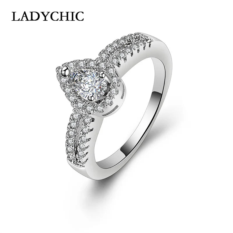 Romantic Water Drop Zircon Ring with Micro CZ Stones LR1044