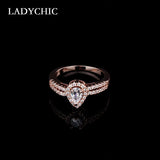 Romantic Water Drop Zircon Ring with Micro CZ Stones LR1044