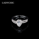 Romantic Water Drop Zircon Ring with Micro CZ Stones LR1044
