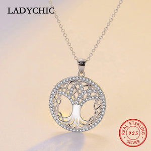 925 Silver Tree of Life Pendant Necklace Zircon Women Gift LNS1047