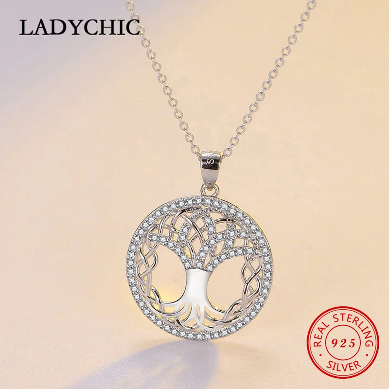 925 Silver Tree of Life Pendant Necklace Zircon Women Gift LNS1047