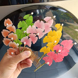 LALAVARA Ginkgo Biloba Leaf Hair Combs for Women HanFu Yukata Ornament