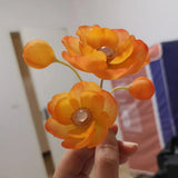LALAVARA Orange Peony Kanzashi Autumn Bridal Headpiece