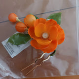 LALAVARA Orange Peony Kanzashi Autumn Bridal Headpiece