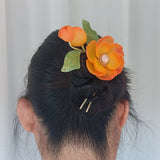 LALAVARA Orange Peony Kanzashi Autumn Bridal Headpiece