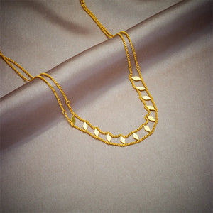 LAMENGLY 316L Stainless Steel 2-Layer Rhombic Torques Choker Necklace