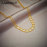 LAMENGLY 316L Stainless Steel 2-Layer Rhombic Torques Choker Necklace