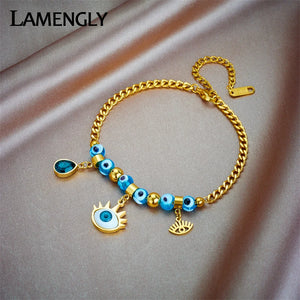 316L Stainless Steel Eye Zircon Charm Bracelet For Women Girl Bangles
