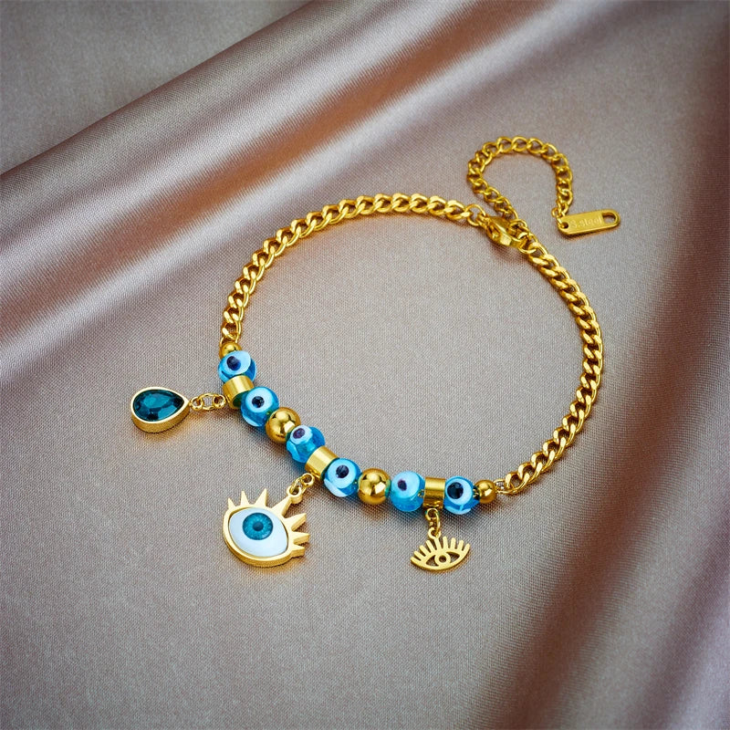 316L Stainless Steel Eye Zircon Charm Bracelet For Women Girl Bangles