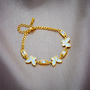 316L Stainless Steel Butterfly Square Crystal Charm Bracelet Jewelry