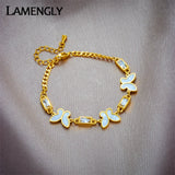 316L Stainless Steel Butterfly Square Crystal Charm Bracelet Jewelry