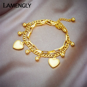 316L Stainless Steel Heart Charm Bracelet For Women Multilayer