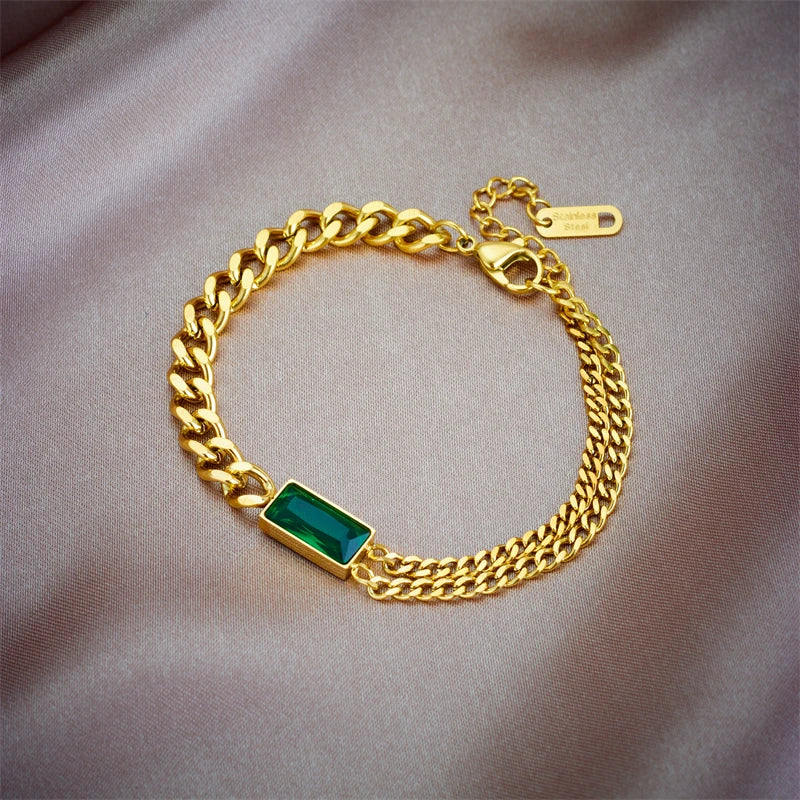 Stainless Steel Link Chain Bangle Bracelet for Women Girls