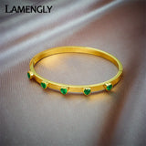 316L Stainless Steel Heart Green Crystal Bangles Bracelet For Women