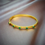 316L Stainless Steel Heart Green Crystal Bangles Bracelet For Women