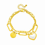 316L Stainless Steel Heart Pearl Charm Bracelet Women 2in1 Chains Non-fading