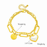 316L Stainless Steel Heart Pearl Charm Bracelet Women 2in1 Chains Non-fading