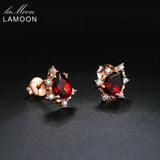 Natural Red Garnet Earrings 925 Silver S925 for Women
