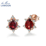 Natural Red Garnet Earrings 925 Silver S925 for Women