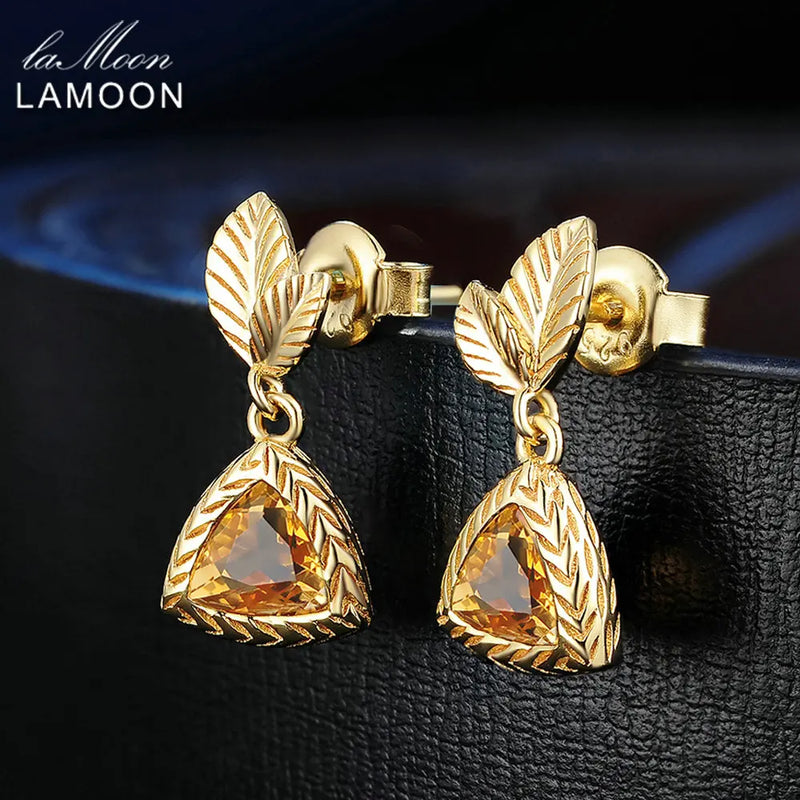 6mm 2ct Natural Citrine Triangle Silver Drop Earrings S925