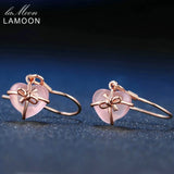 Natural Heart Pink Rose Quartz 925 Silver Drop Earrings