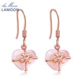 Natural Heart Pink Rose Quartz 925 Silver Drop Earrings