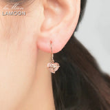 Natural Heart Pink Rose Quartz 925 Silver Drop Earrings