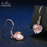 Natural Heart Pink Rose Quartz 925 Silver Drop Earrings