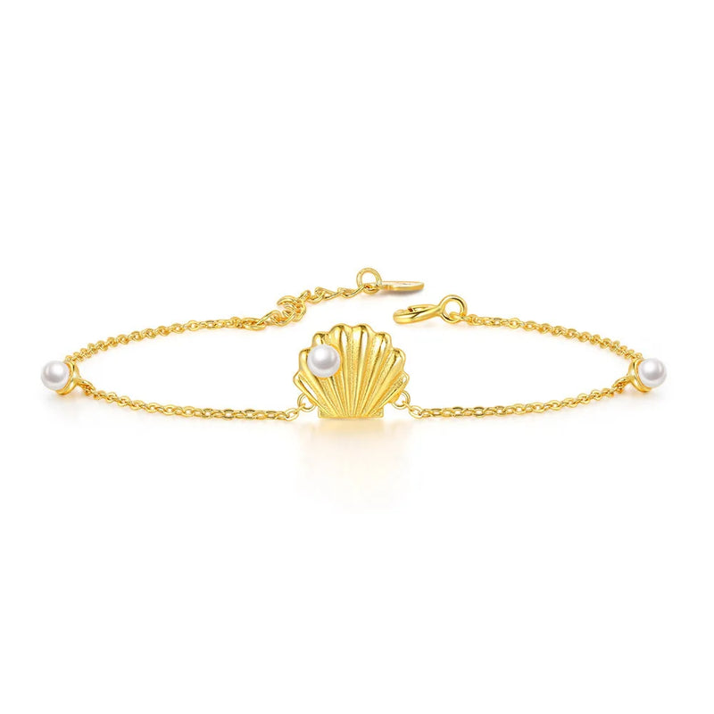 925 Silver Bracelet Freshwater Pearl Shell 14K Plated Fine Jewelry Gift