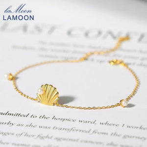 925 Silver Bracelet Freshwater Pearl Shell 14K Plated Fine Jewelry Gift