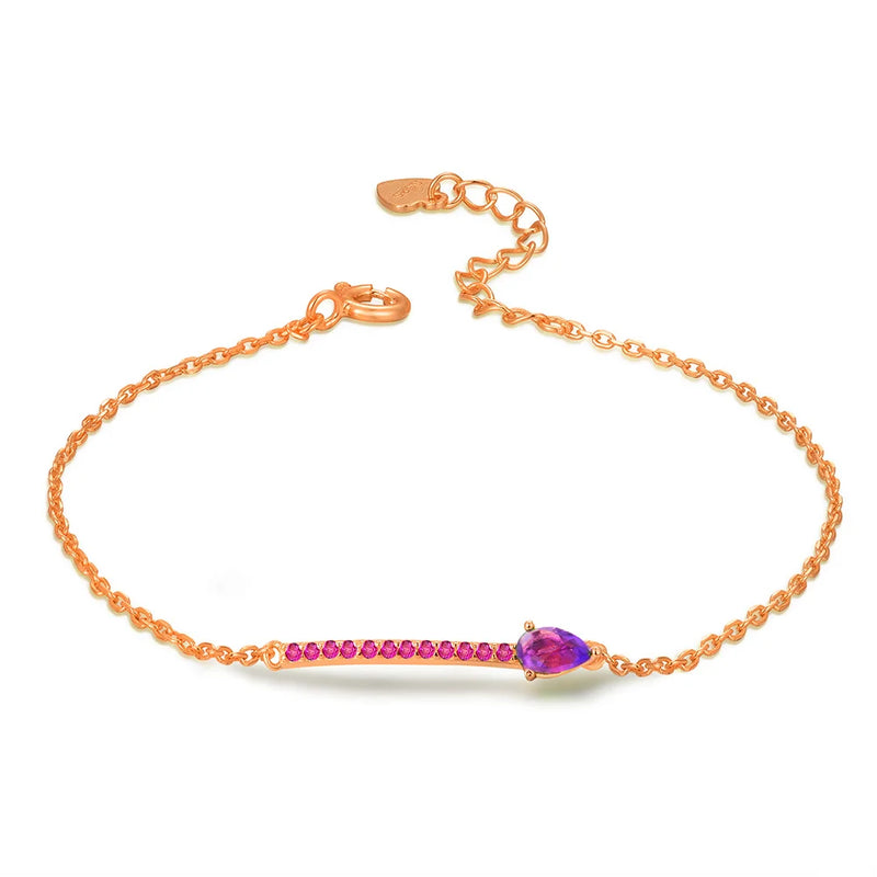 925 Silver Water Drop Amethyst Bracelet 18K Rose Plated