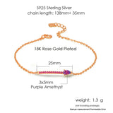 925 Silver Water Drop Amethyst Bracelet 18K Rose Plated