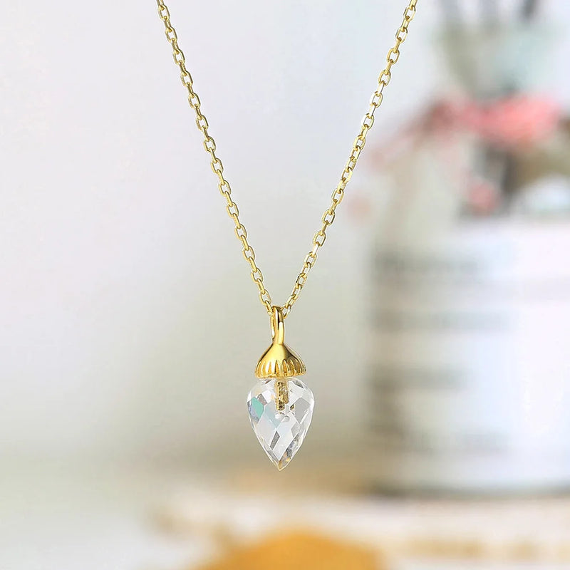 925 Silver Necklace Cone Quartz Pendant Chain 14K Plated Fine Jewelry