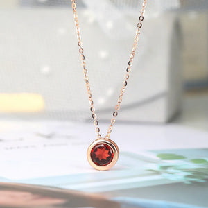 925 Silver Necklace Natural Garnet Pendant 14K Rose Plated Jewelry