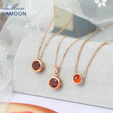 925 Silver Necklace Natural Garnet Pendant 14K Rose Plated Jewelry